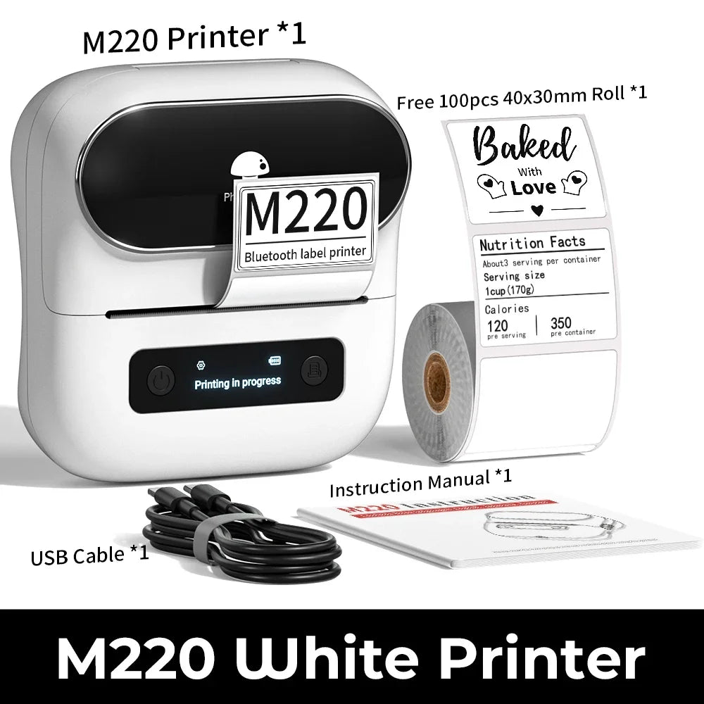 Imprimante d'étiquettes thermique Phomemo M220 75 mm pour codes-barres, adresses, courriers, dossiers, étiquettes pour téléphones et PC