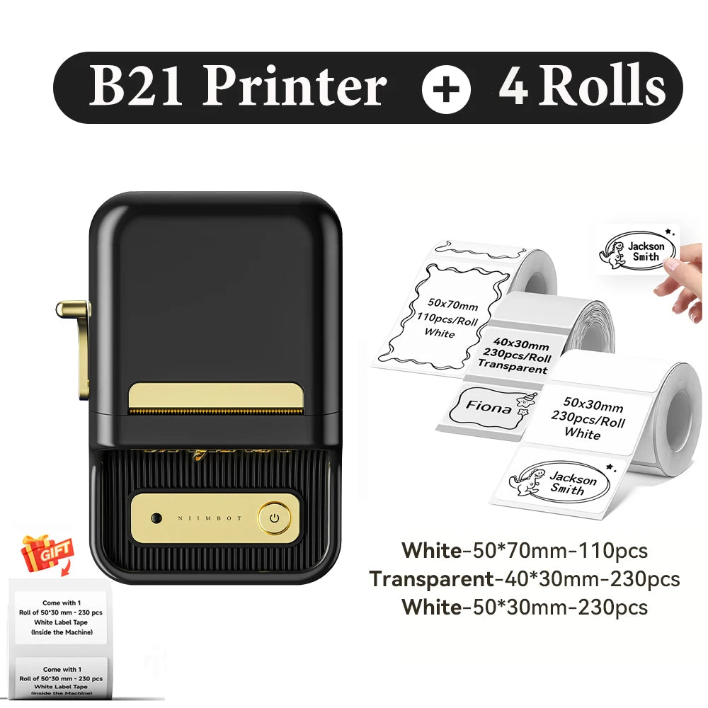 Niimbot B21- Kabelloser tintenloser Etikettendrucker, Barcode-Etikettendrucker, Druckpapier, Aufkleber Maschine 20 mm - 50 mm