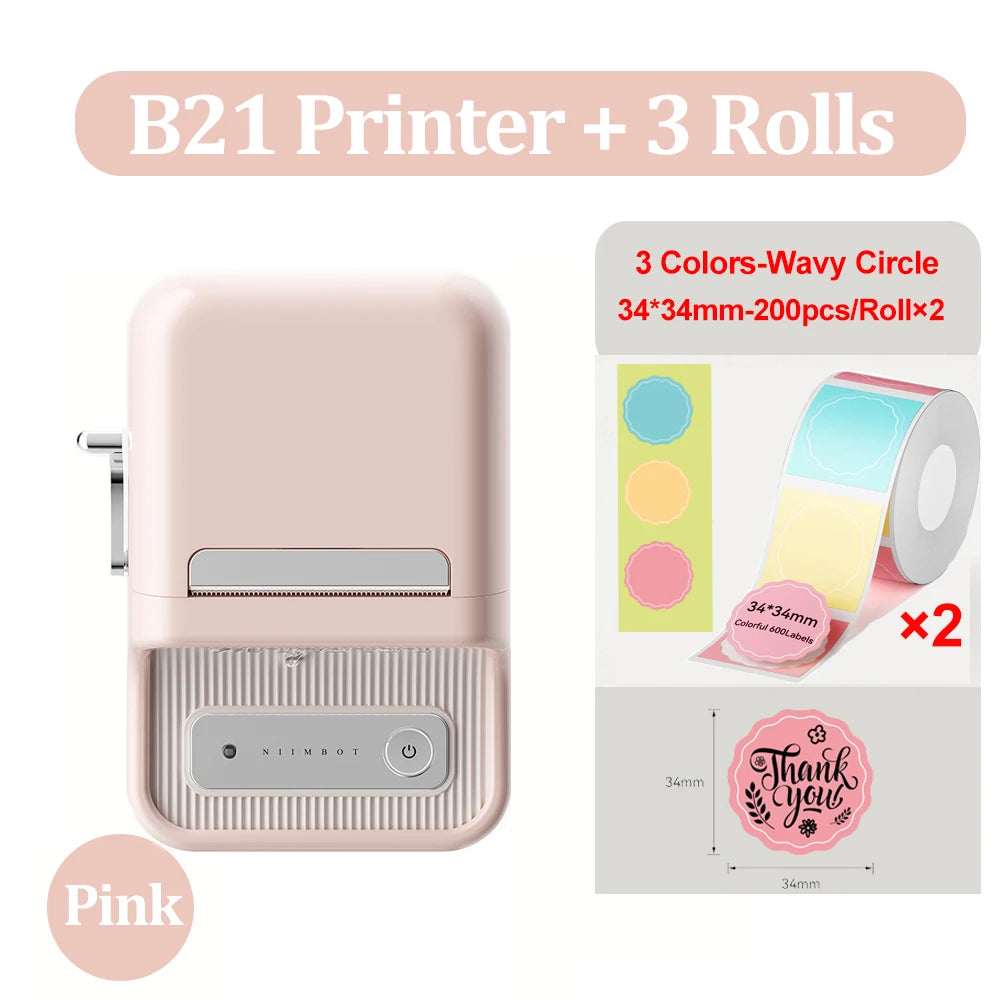 Niimbot B21- Kabelloser tintenloser Etikettendrucker, Barcode-Etikettendrucker, Druckpapier, Aufkleber Maschine 20 mm - 50 mm