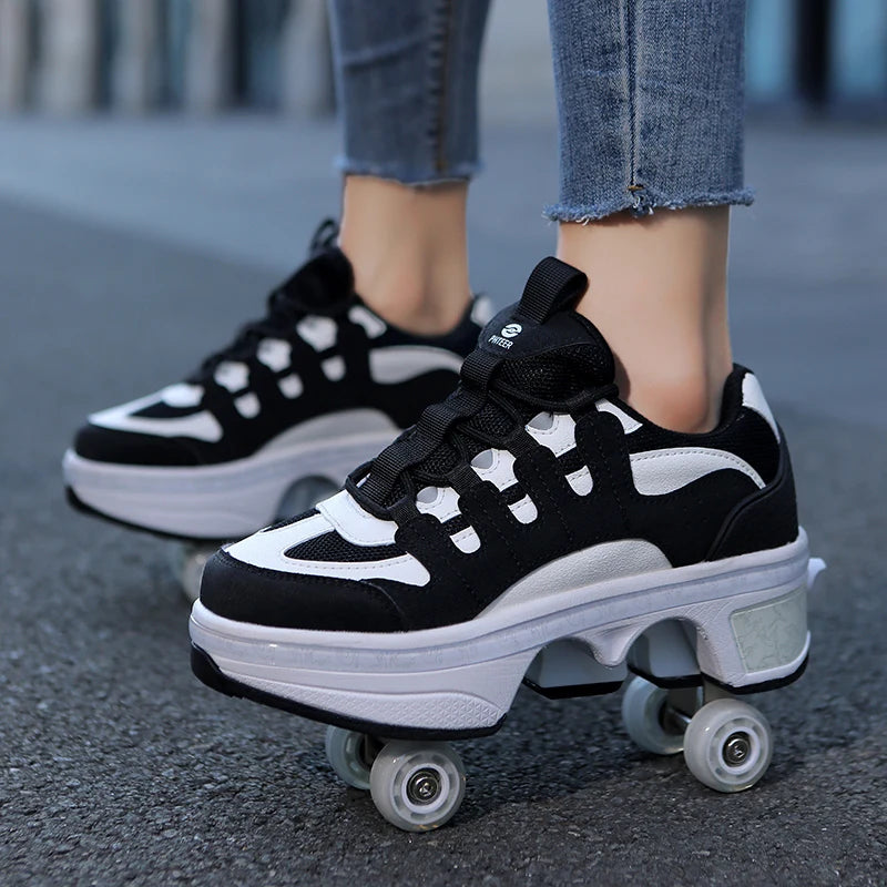 Kinder-Rollschuhe mit ausziehbarer Vierradunterstützung