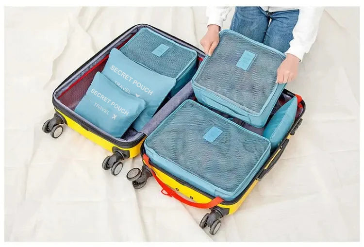 6 Teile/Satz, Rosa/Blau/Grau Reise Tasche, Große Kapazität, Wasserdichte Gepäck, Kleidung/ Unterwäsche Tasche, Tasche mit Zipper