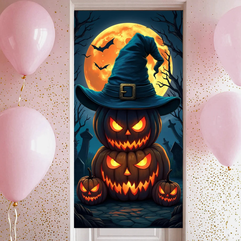 Event-Banner, bunter Druck, Kürbis-Laternen-Banner, Kürbis-Banner, Halloween-Party, Feiertagsfeier, gruselige Tür-Banner-Abdeckung