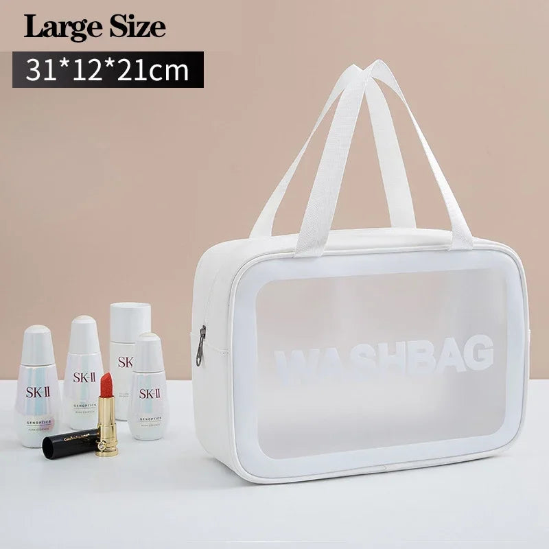 Wasserdichte tragbare Reise-Kulturtasche für Damen, transparent, Make-up-Aufbewahrungstasche, große Kapazität, Kosmetik-Organizer, Schönheitstasche für Damen