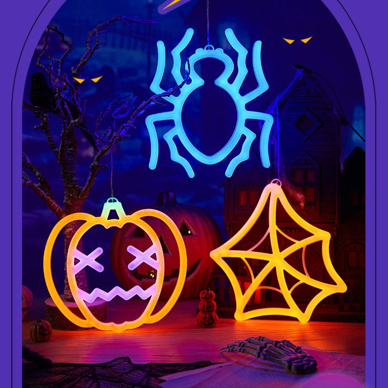 Halloween Fenster Lichter, Home Indoor LED Kürbis Spinne Geist, LED Decor Lampe 2024, Halloween Party, Hängende Dekoration, Kinder Gefälligkeiten