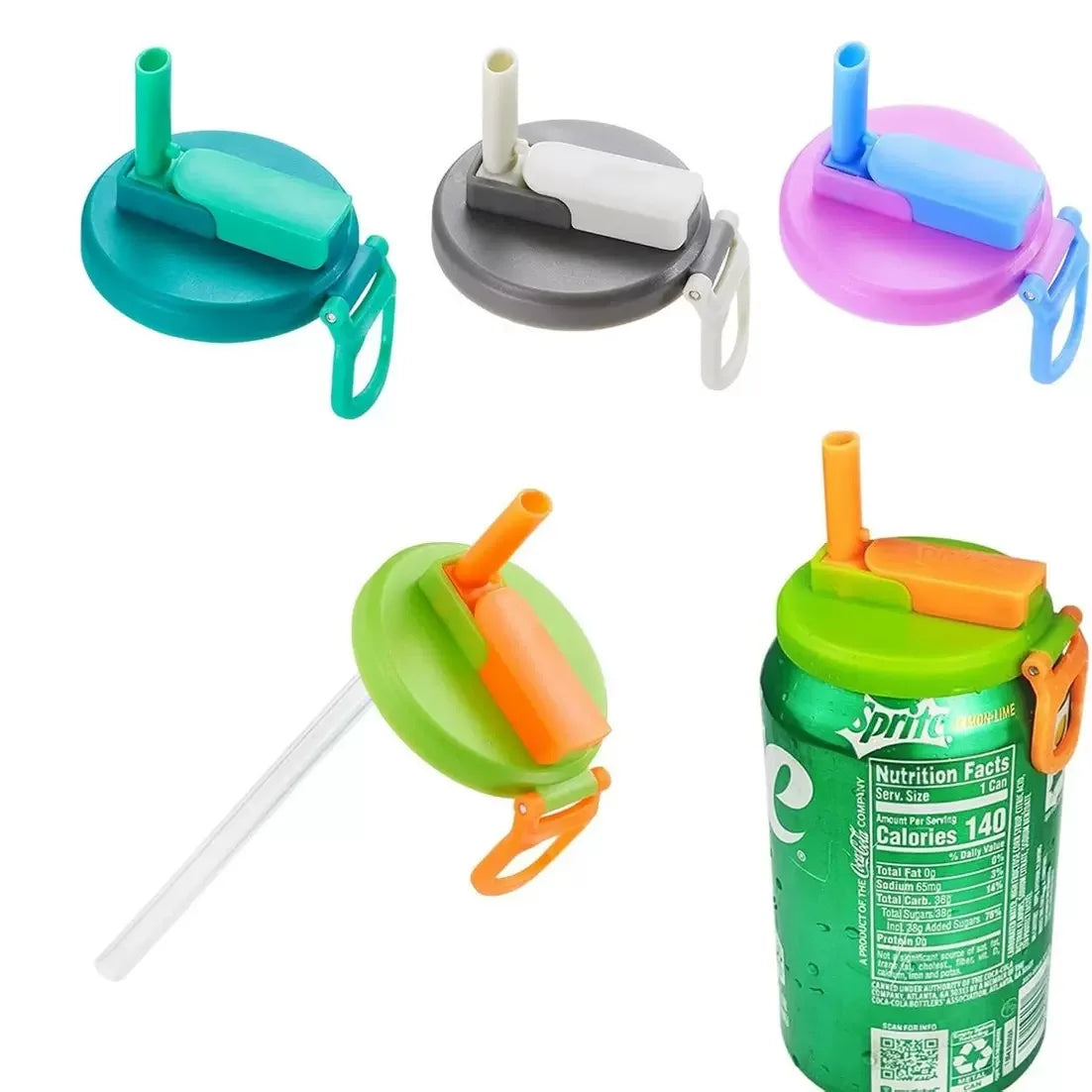 Multi-Color Beverage Can Opener Set with Protective Cover And Straw