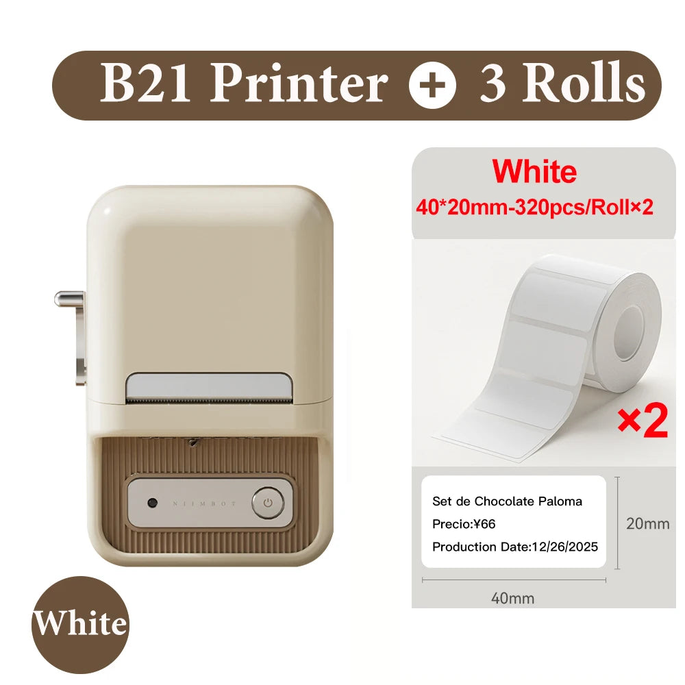 Niimbot B21- Kabelloser tintenloser Etikettendrucker, Barcode-Etikettendrucker, Druckpapier, Aufkleber Maschine 20 mm - 50 mm