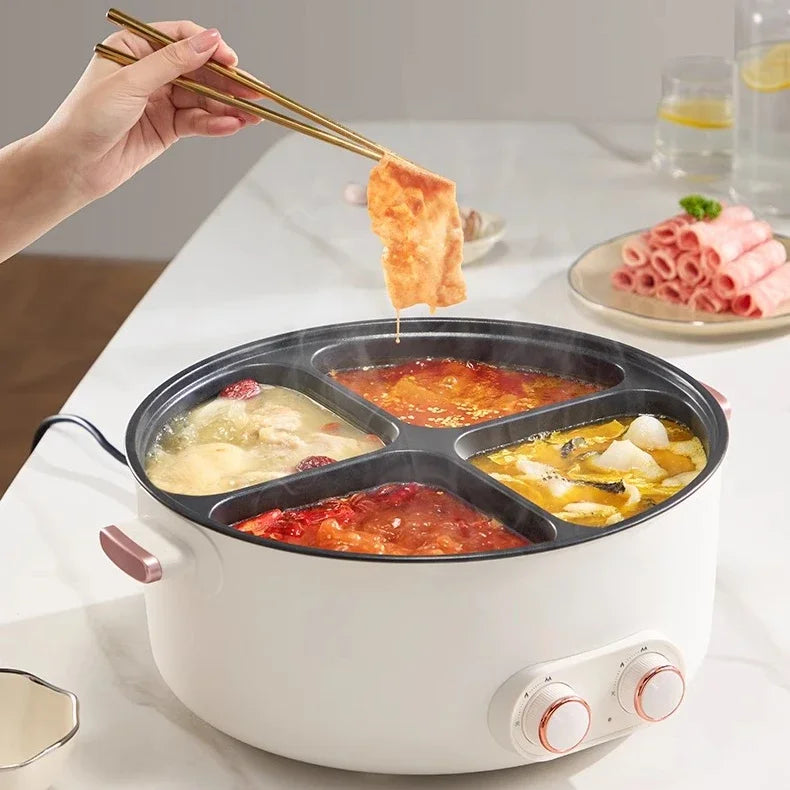 6L Elektrischer Hot Pot mit vier Kochstellen, 2000W, mehrere Temperaturen, 4 Fächer, Antihaftbeschichtung, Sicherheitsabschaltung, für den gemeinsamen Gebrauch zu Hause mit der Familie