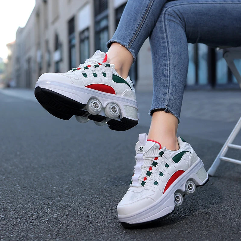 Kinder-Rollschuhe mit ausziehbarer Vierradunterstützung