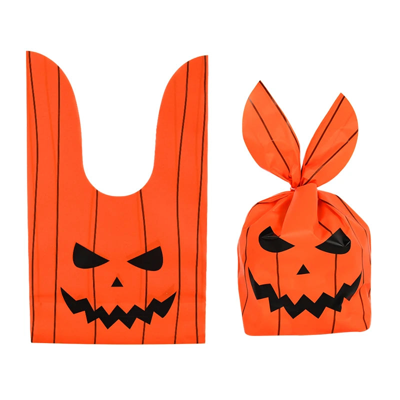25/50 Stück Halloween Süßigkeitentüten, Kaninchenohr Kürbis, Plastiktüte, Kekse, Dessert DIY Verpackung, Kid Halloween, Party Geschenk Dekor