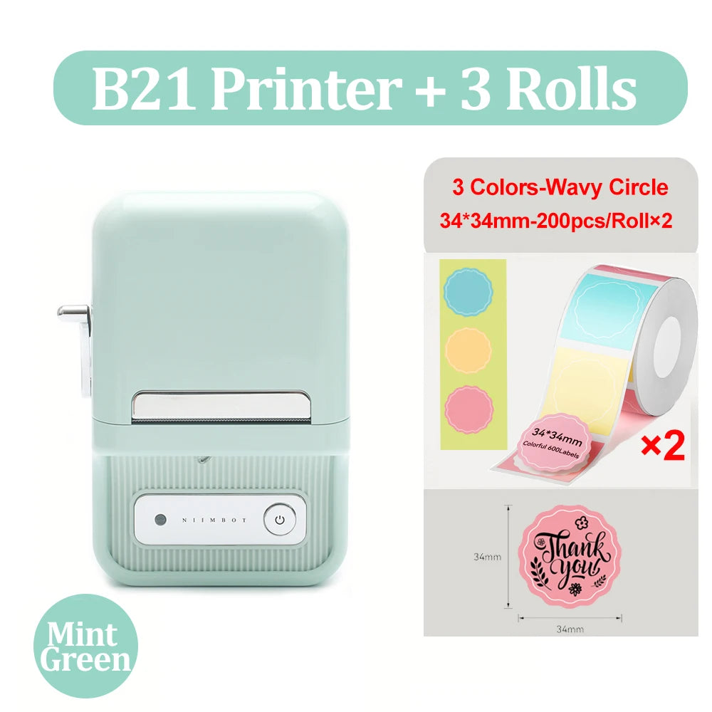 Niimbot B21- Kabelloser tintenloser Etikettendrucker, Barcode-Etikettendrucker, Druckpapier, Aufkleber Maschine 20 mm - 50 mm