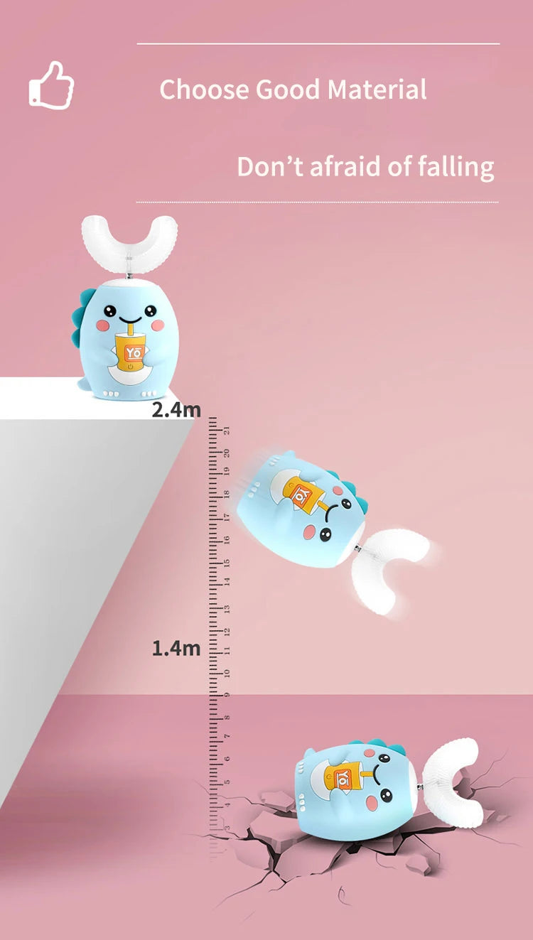 360° Schallzahnbürste für Kinder, U-Form, automatische Silikonzahnbürste, Smart-Timer, wiederaufladbar, blaues Licht, IPX7