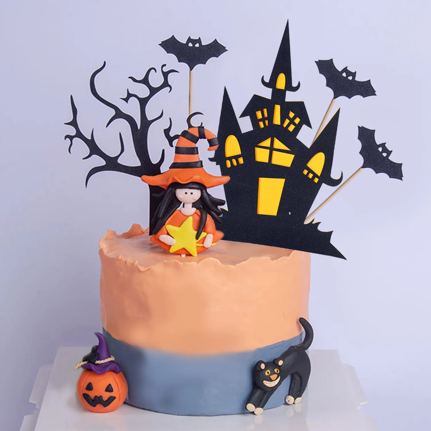 8 stücke Halloween Kuchen, Topper Spukhaus Kürbis, Mädchen Fledermaus, Schwarze Katze Cupcake topper für Wizard Party, Ghost Party, Spider Party