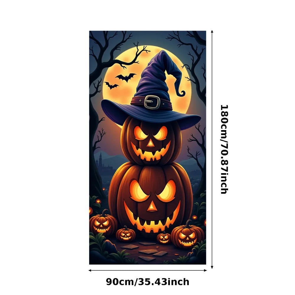 Event-Banner, bunter Druck, Kürbis-Laternen-Banner, Kürbis-Banner, Halloween-Party, Feiertagsfeier, gruselige Tür-Banner-Abdeckung