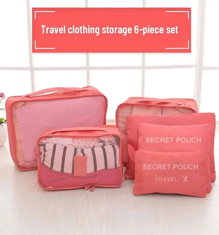 6 Teile/Satz, Rosa/Blau/Grau Reise Tasche, Große Kapazität, Wasserdichte Gepäck, Kleidung/ Unterwäsche Tasche, Tasche mit Zipper