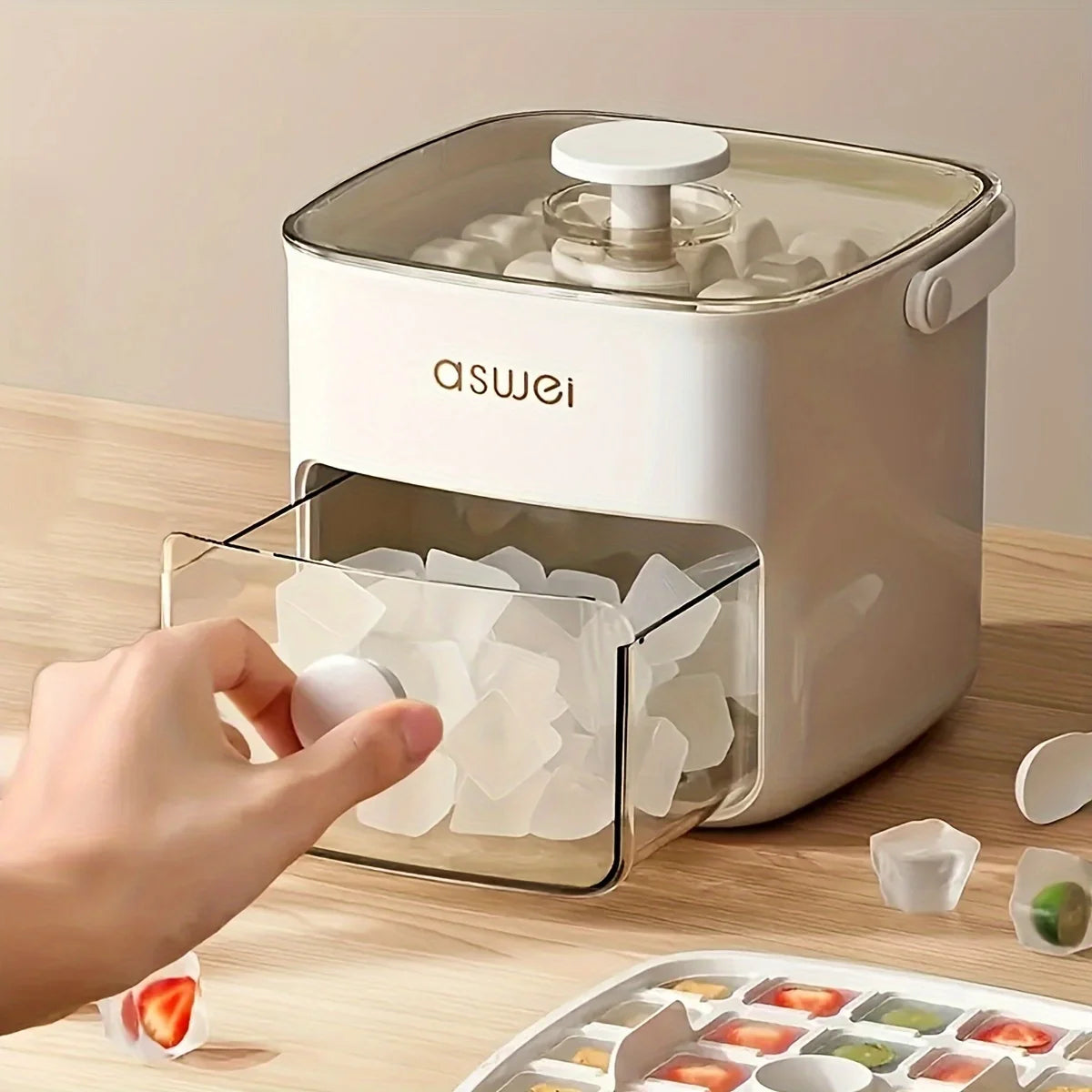 Große Eiswürfelmaschine mit 48 Gittern und leicht zu rutschfestem Doppelschicht-Design – Aufbewahrungstablett aus lebensmittelechtem Kunststoff