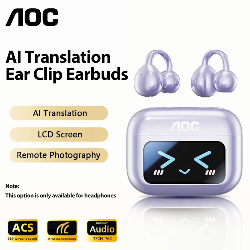 AI-Übersetzungskopfhörer AOC Ohrclip-Ohrhörer OWS Bluetooth Smart LCD-Bildschirm-Touch-Kopfhörer Gaming Wireless Sport Headset 3521