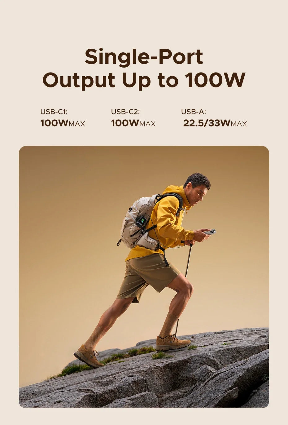 UGREEN Nexode 165W Power Bank 20000mAh Chargeur Portable 100W Max PD3.0 Batterie Externe Câble Intégré pour Ordinateur Portable Téléphone Portable