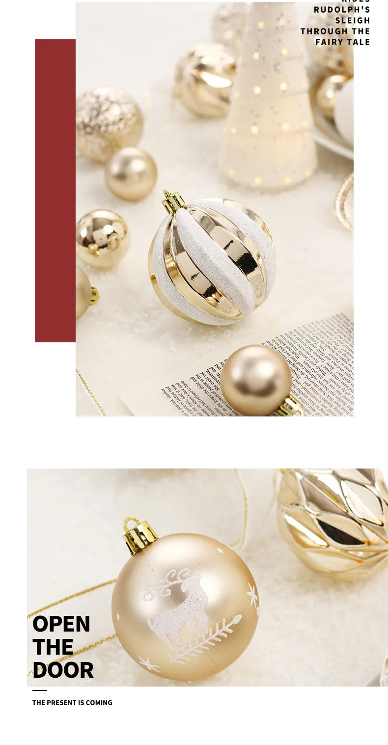 65PCS Champagner Gold Weihnachtskugel Dekorationen Matt Glänzend Wasser Welligkeit Design Weihnachtskugeln Weihnachtsbaum DIY Dekorationen