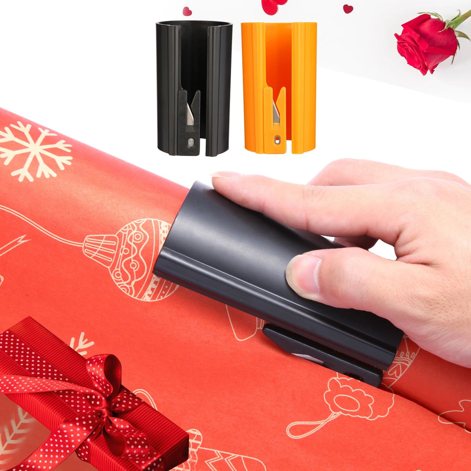 HORN Geschenkpapierschneider mit Gleitfunktion – leichtgängiger Geschenkpapierschneider für Weihnachten und Geburtstage, langlebiges ABS, Orange/Schwarz