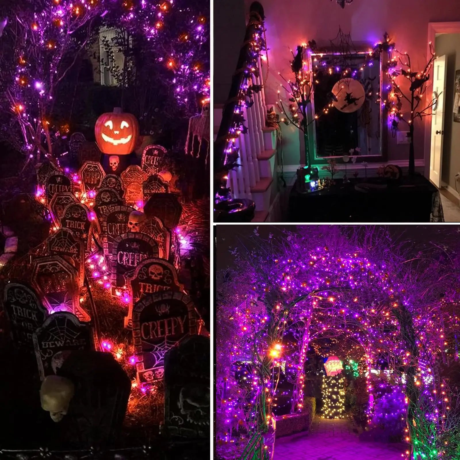 10–120 m Kupferdraht-Lichterketten, Halloween, lila und orange, 8 Modi, für den Außenbereich, Straßenbeleuchtung, Weihnachtsgirlande, Partydekoration