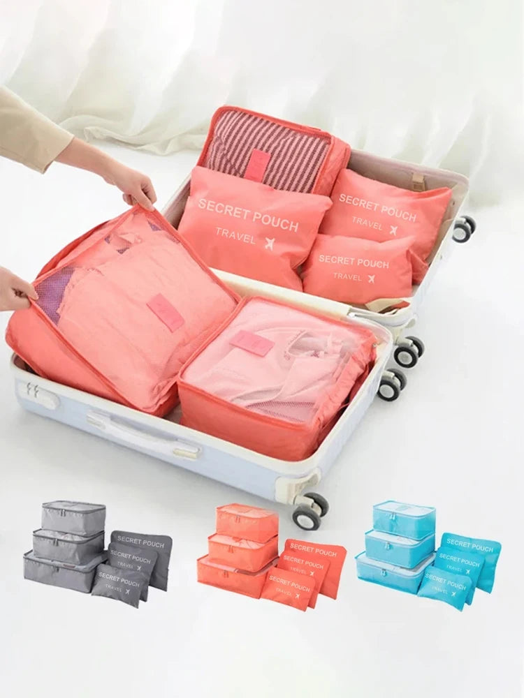 6 Teile/Satz, Rosa/Blau/Grau Reise Tasche, Große Kapazität, Wasserdichte Gepäck, Kleidung/ Unterwäsche Tasche, Tasche mit Zipper
