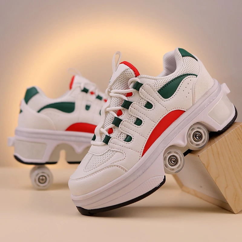 Kinder-Rollschuhe mit ausziehbarer Vierradunterstützung