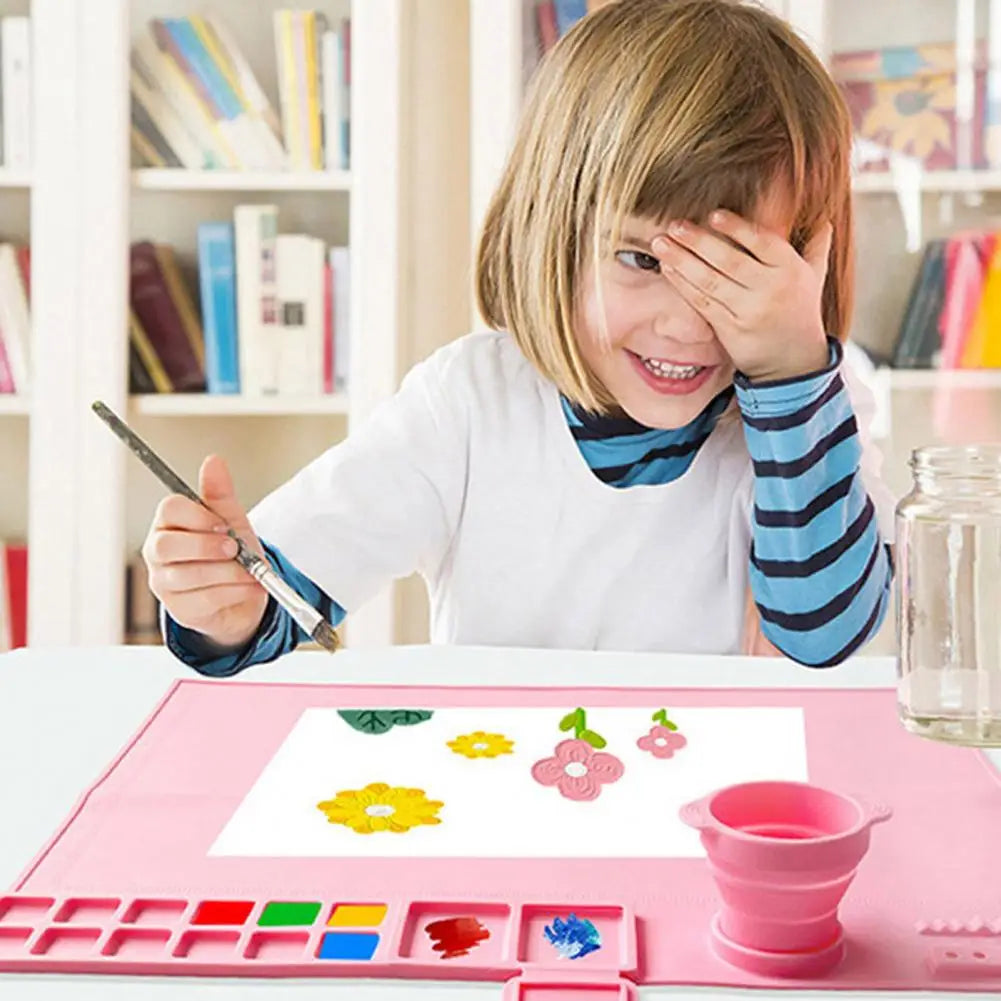 Silikon-Bastelmatte, hitzebeständige Silikon-Malmatte mit zusammenklappbarem Becher für Künstler, robuste Kunstmatte für Kinder für Harz
