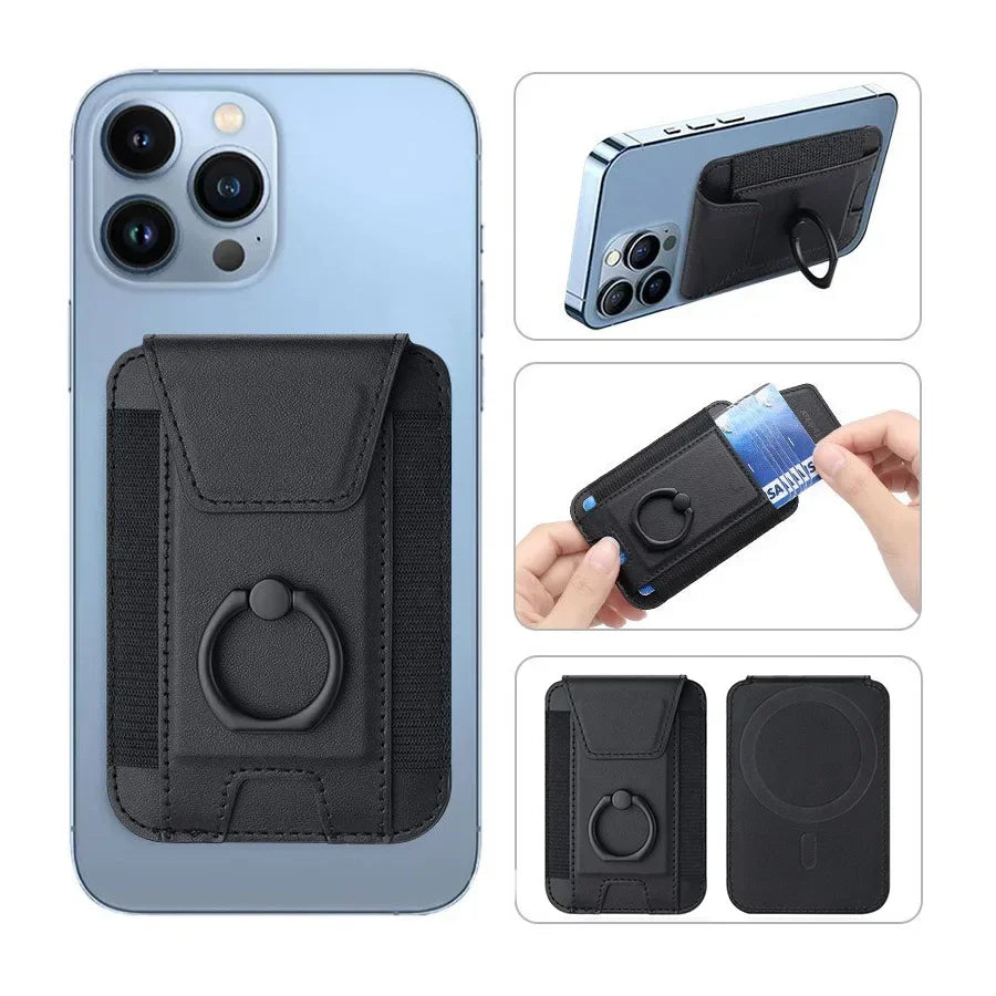 Magsafe-Kartenhalter mit Klappenabdeckung, magnetischer Telefonringständer, PU-Leder, Kartenhalter, Handyhülle für iPhone 13, 14, 15, 16 Pro