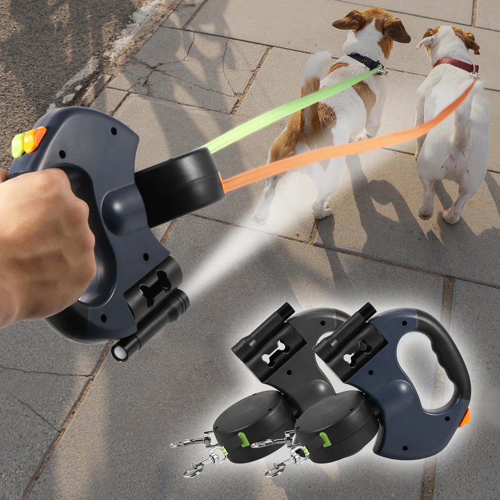 2-in-1-Rollleine für Hunde, 3 m reflektierende Hundeleine zum Spazierengehen
