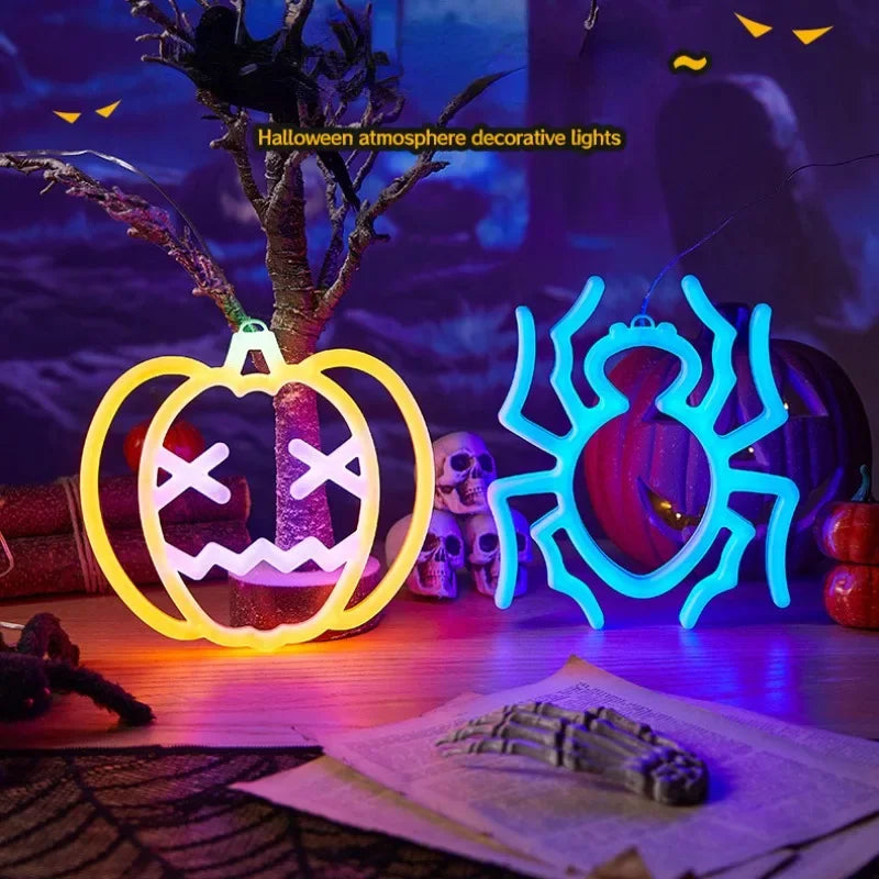 Halloween Fenster Lichter, Home Indoor LED Kürbis Spinne Geist, LED Decor Lampe 2024, Halloween Party, Hängende Dekoration, Kinder Gefälligkeiten