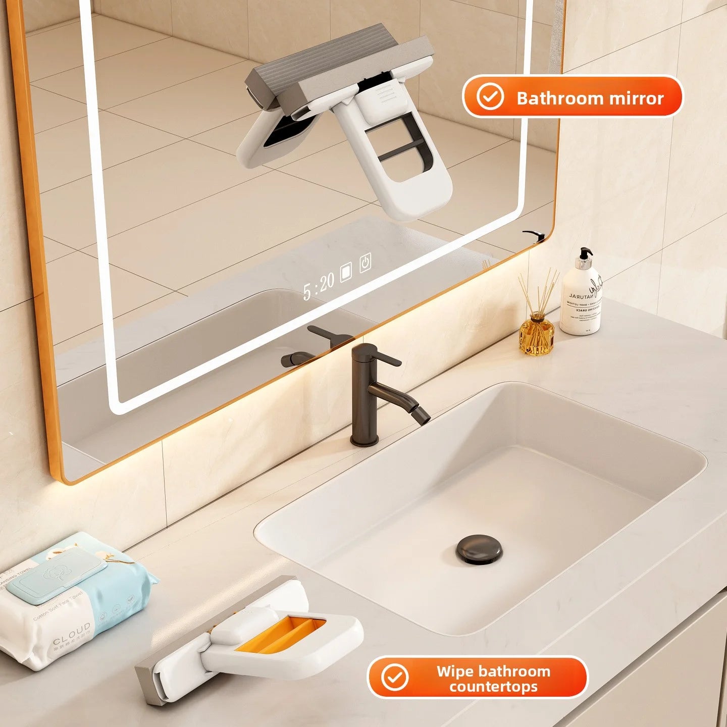 Mini-Schwammmopp, handfreies Waschen, tragbarer Mini-Mopp mit super saugfähigem Mopp für die Reinigung von Schreibtischböden, Badezimmern, Küchen, Glas und Autos
