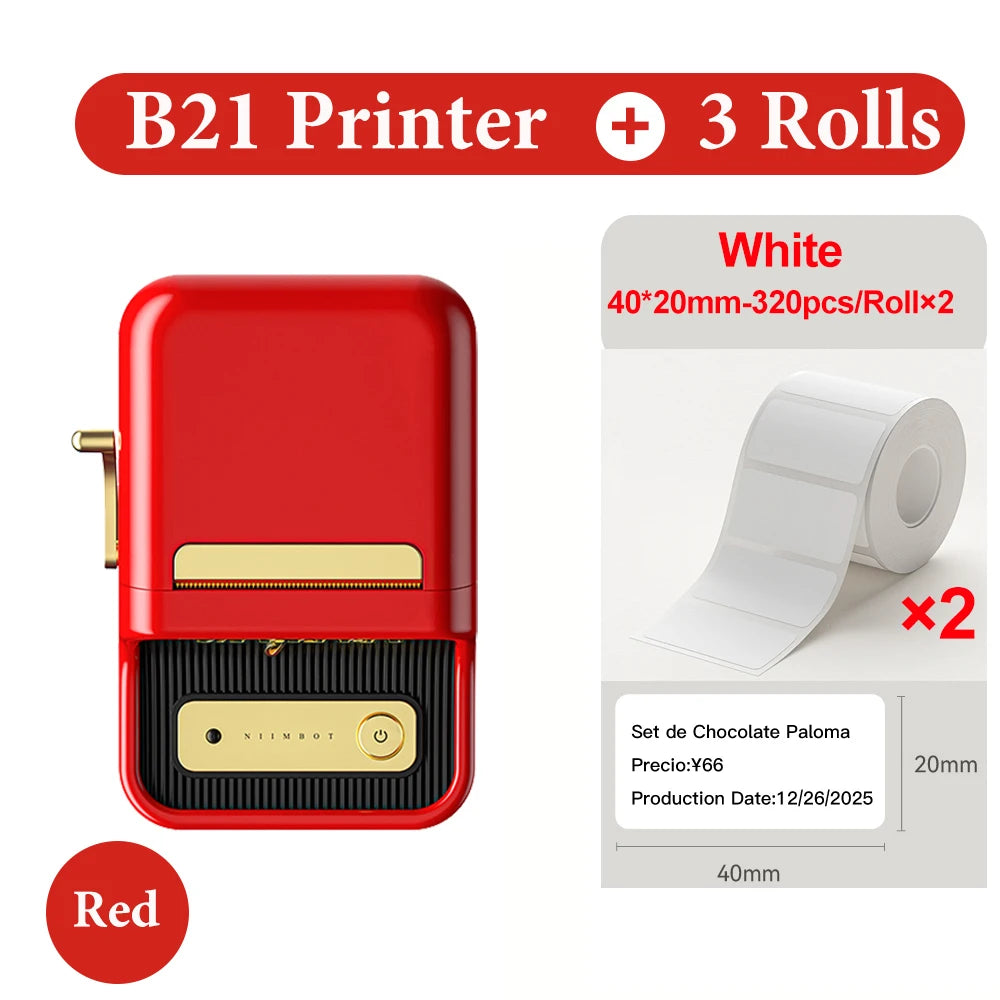 Niimbot B21- Kabelloser tintenloser Etikettendrucker, Barcode-Etikettendrucker, Druckpapier, Aufkleber Maschine 20 mm - 50 mm