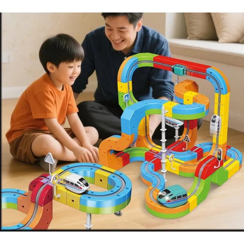 2025 Neuer DIY Magic Rail Cube Elektromagnetischer USB-Ladezug, Schienenfahrzeug-Anbau, Kinder-Slot-Spielzeug 55 Stück