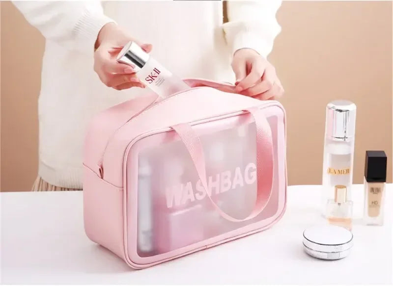 Wasserdichte tragbare Reise-Kulturtasche für Damen, transparent, Make-up-Aufbewahrungstasche, große Kapazität, Kosmetik-Organizer, Schönheitstasche für Damen