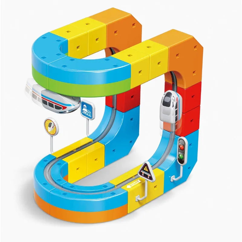 2025 Neuer DIY Magic Rail Cube Elektromagnetischer USB-Ladezug, Schienenfahrzeug-Anbau, Kinder-Slot-Spielzeug 55 Stück