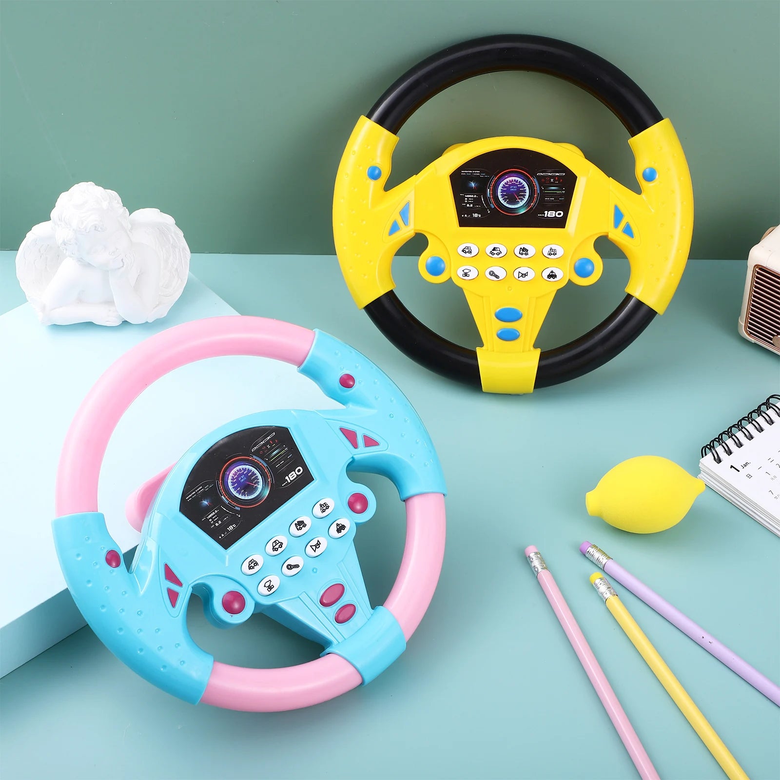 Simulieren Sie das Fahren eines Autos, Lenkrad, elektrisches Spielzeuggeräusch, musikalische Ausbildung für Kinder, Schieben eines Wagens, Fahren eines Stimmspielzeugs