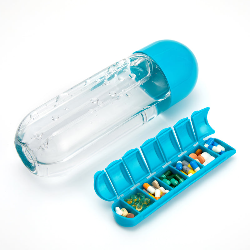 2 in 1, 600 ml 7 Fächer Medizinbox Wasserbecher