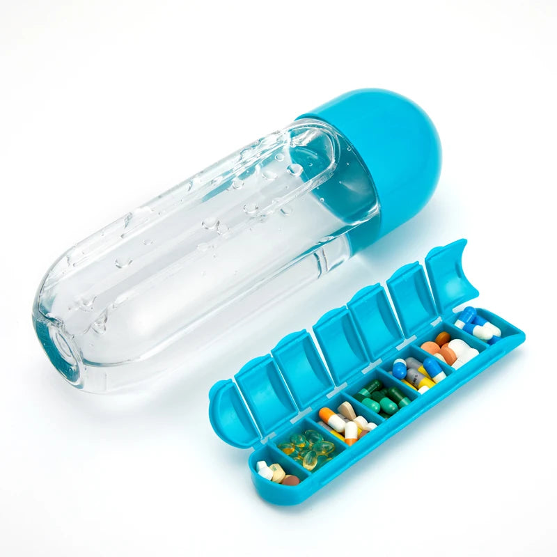 2 in 1, 600 ml 7 Fächer Medizinbox Wasserbecher