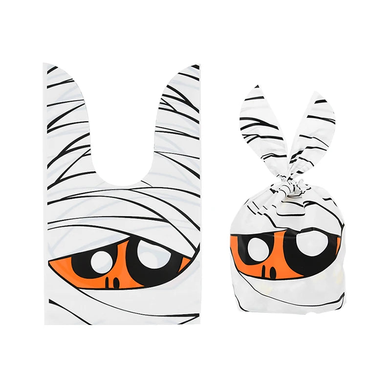 25/50 Stück Halloween Süßigkeitentüten, Kaninchenohr Kürbis, Plastiktüte, Kekse, Dessert DIY Verpackung, Kid Halloween, Party Geschenk Dekor