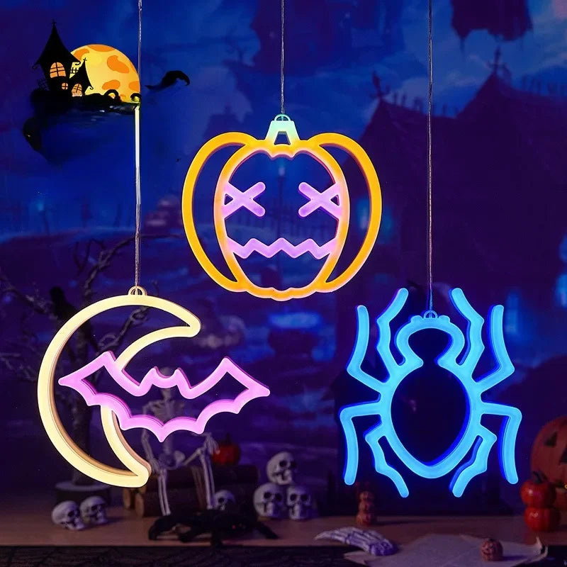Halloween Fenster Lichter, Home Indoor LED Kürbis Spinne Geist, LED Decor Lampe 2024, Halloween Party, Hängende Dekoration, Kinder Gefälligkeiten