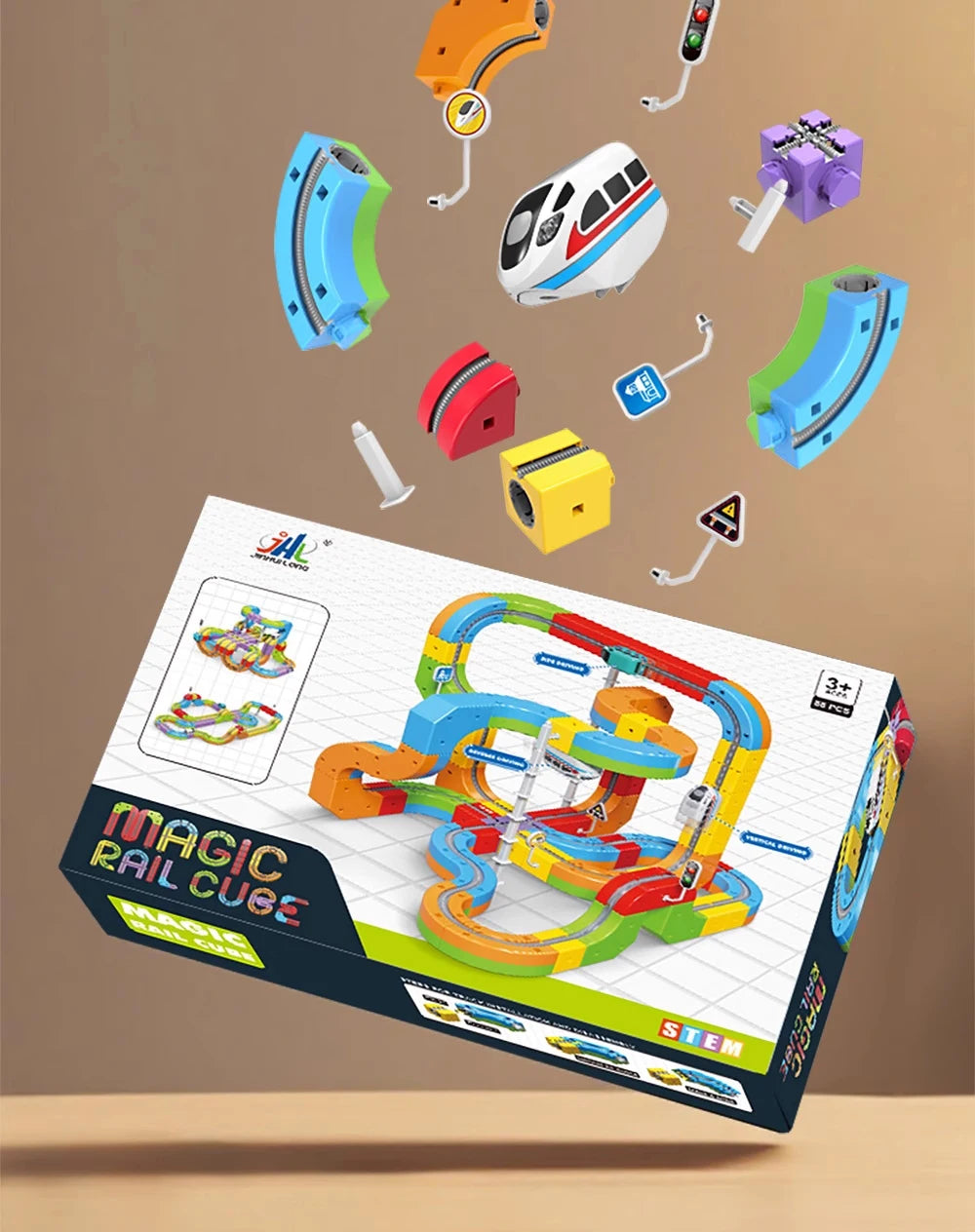 2025 Neuer DIY Magic Rail Cube Elektromagnetischer USB-Ladezug, Schienenfahrzeug-Anbau, Kinder-Slot-Spielzeug 55 Stück