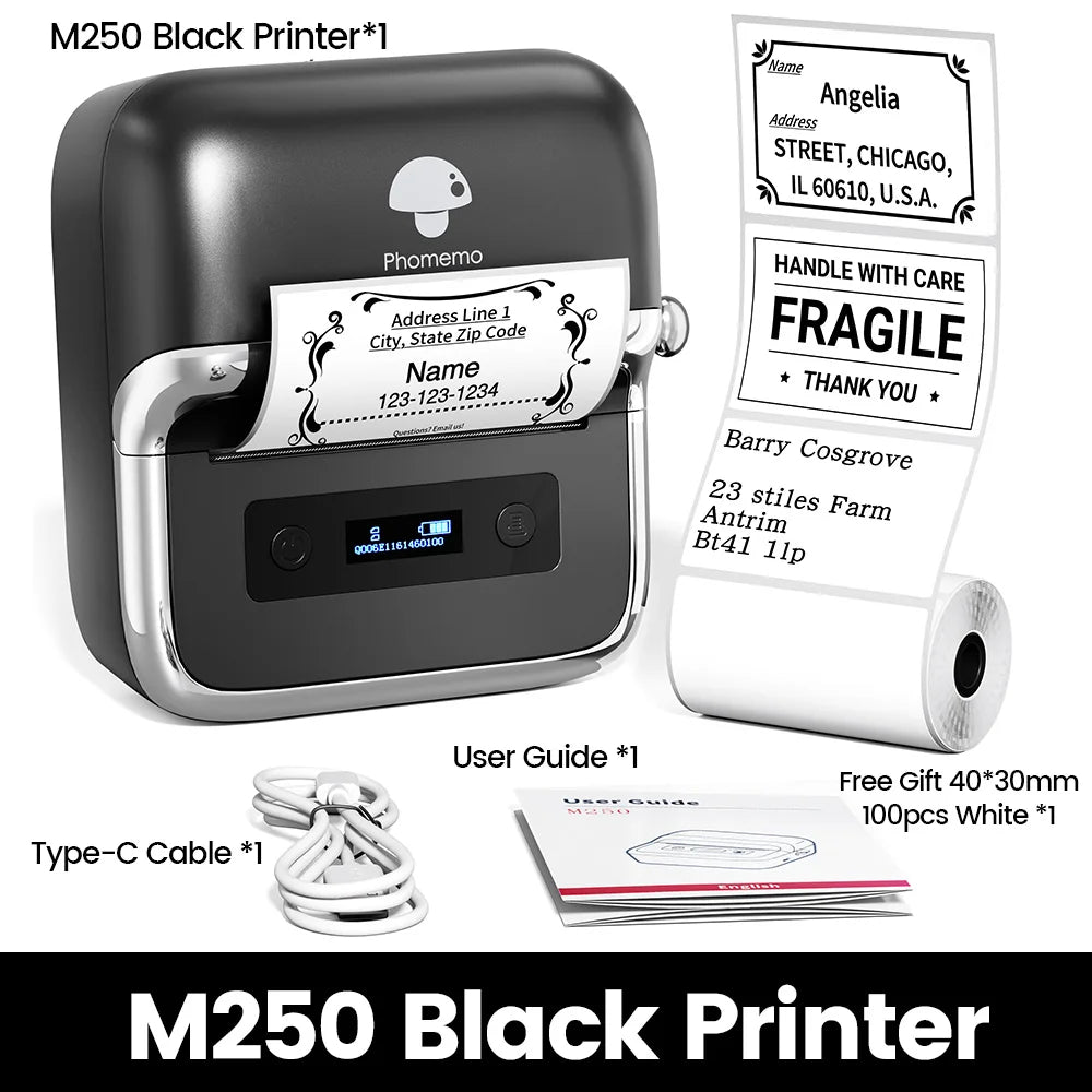 Phomemo M250 Etikettendrucker, 75 mm, Thermo-Etikettendrucker 2025, Upgrade tragbarer Barcode-Drucker für den Aufkleberdrucker von Business Home