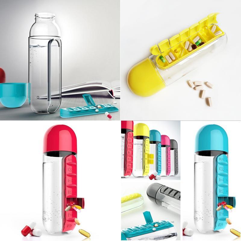 2 in 1, 600 ml 7 Fächer Medizinbox Wasserbecher
