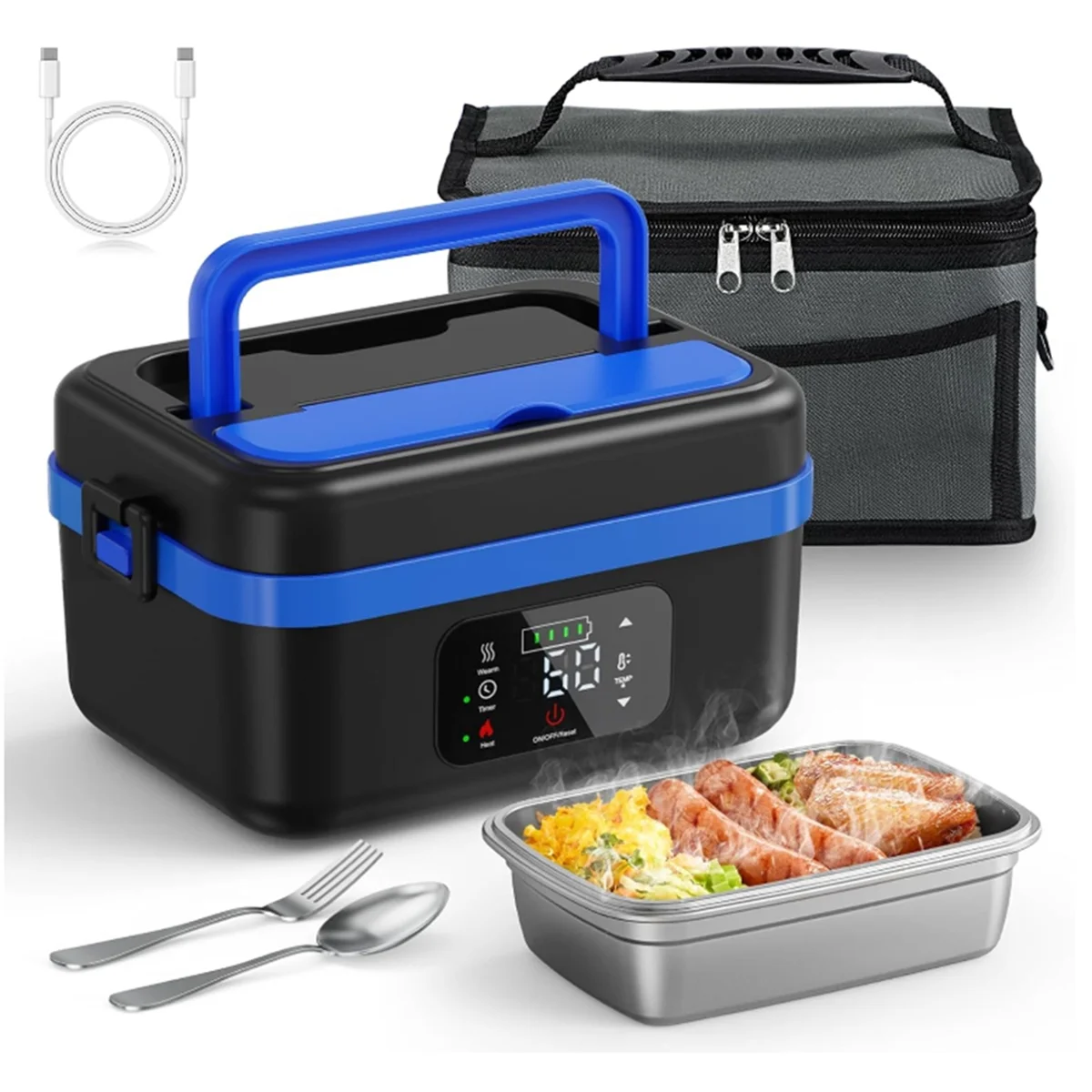 EMECE-Kabellose elektrische Lunchbox, wiederaufladbarer, selbsterhitzender Speisenwärmer mit 16000-mAh-Akku