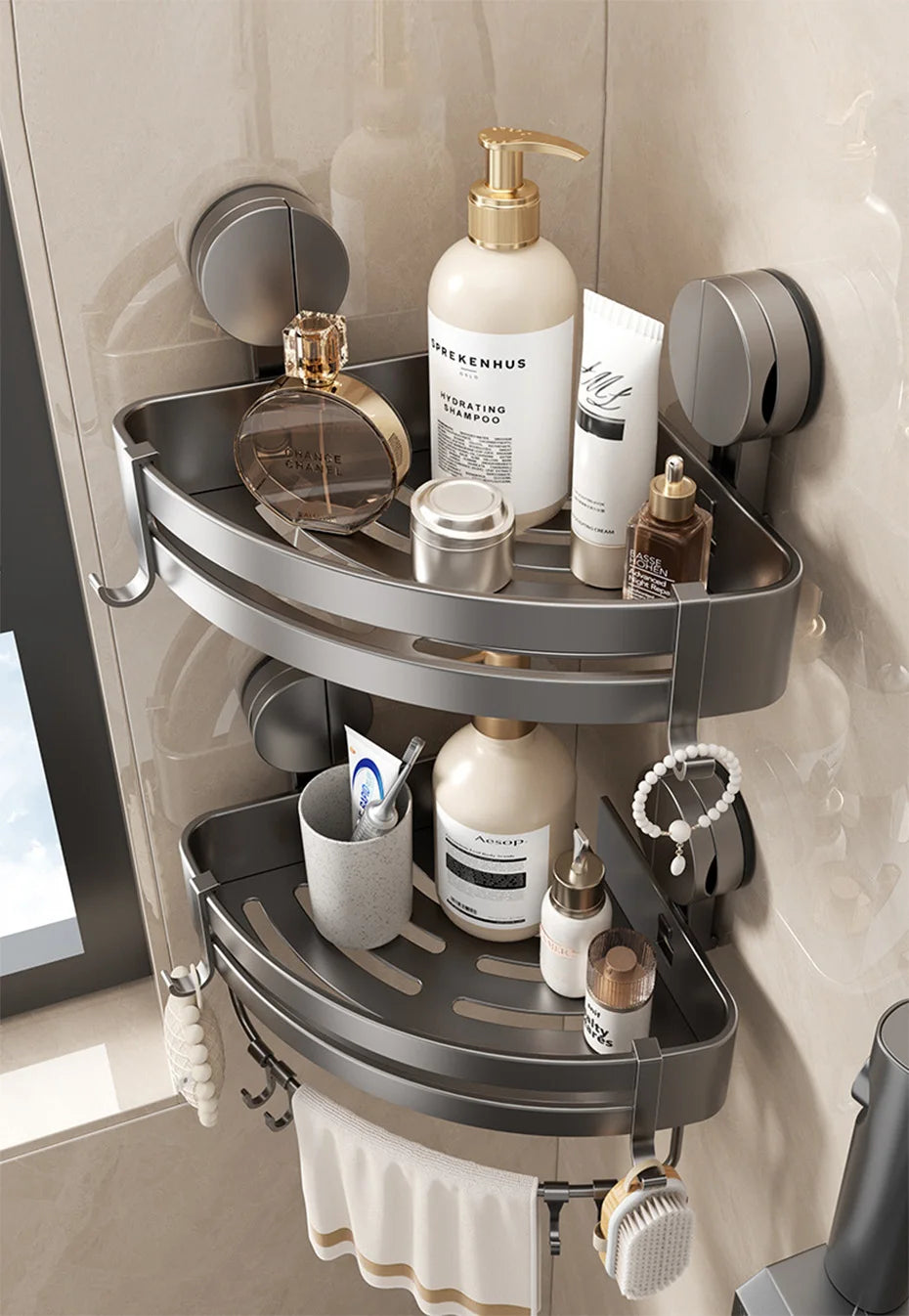 Badezimmer-Ecklagerregal, Saugnapf, Halterung an der Wand, Dusch-Caddy-Box, abnehmbares Badezimmer, Küche, Toilette, Organizer-Rack