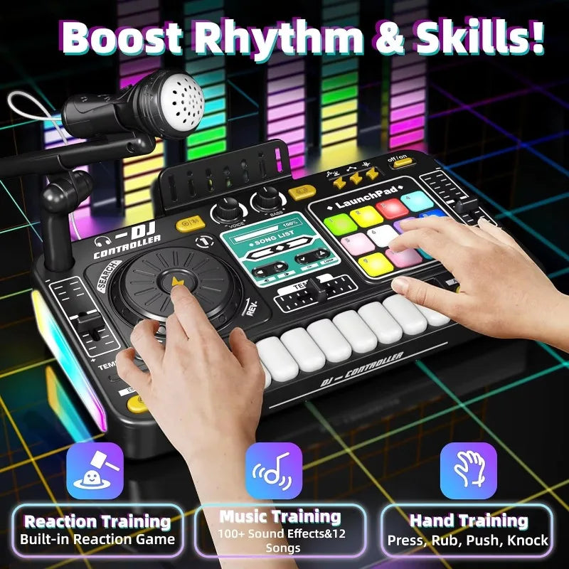 DJ Mischspielzeug für Kinder, multifunktionale Bluetooth-DJ-Tastaturen, Plattenspieler-Controller, Kinder-Musikinstrument, Lernspielzeug