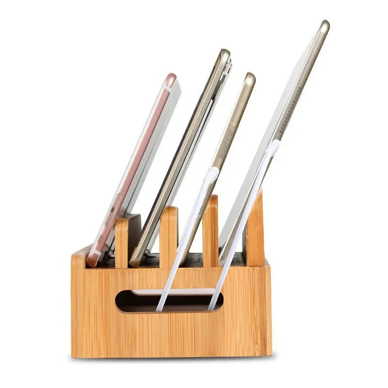 Bambushalter für iPhone, Ständer für Samsung-Telefonkabel, Ladestation, Docks, Organizer für Smartphones und Tablets, USB-Ladegerät