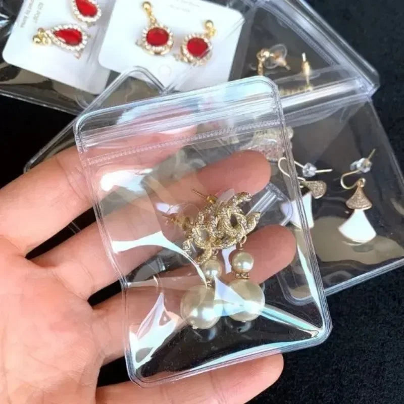 10/50/100 Stück selbstdichtende Zip-Lock-Beutel aus PVC für Schmuck, wiederverschließbar, dick, transparent, mit Druckverschluss, Aufbewahrungsbeutel für Geschenkverpackungen