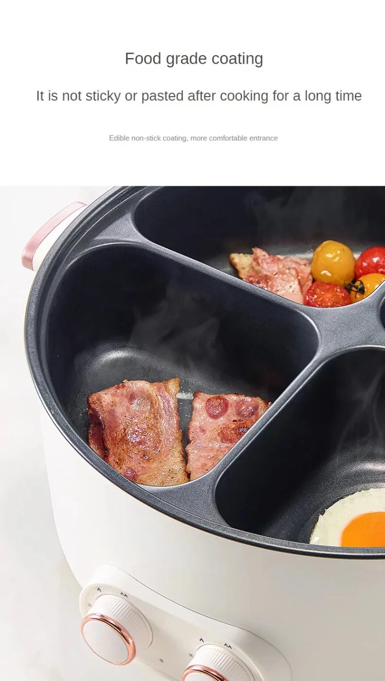 6L Elektrischer Hot Pot mit vier Kochstellen, 2000W, mehrere Temperaturen, 4 Fächer, Antihaftbeschichtung, Sicherheitsabschaltung, für den gemeinsamen Gebrauch zu Hause mit der Familie