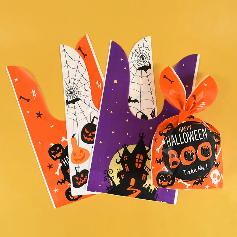 25/50 Stück Halloween Süßigkeitentüten, Kaninchenohr Kürbis, Plastiktüte, Kekse, Dessert DIY Verpackung, Kid Halloween, Party Geschenk Dekor